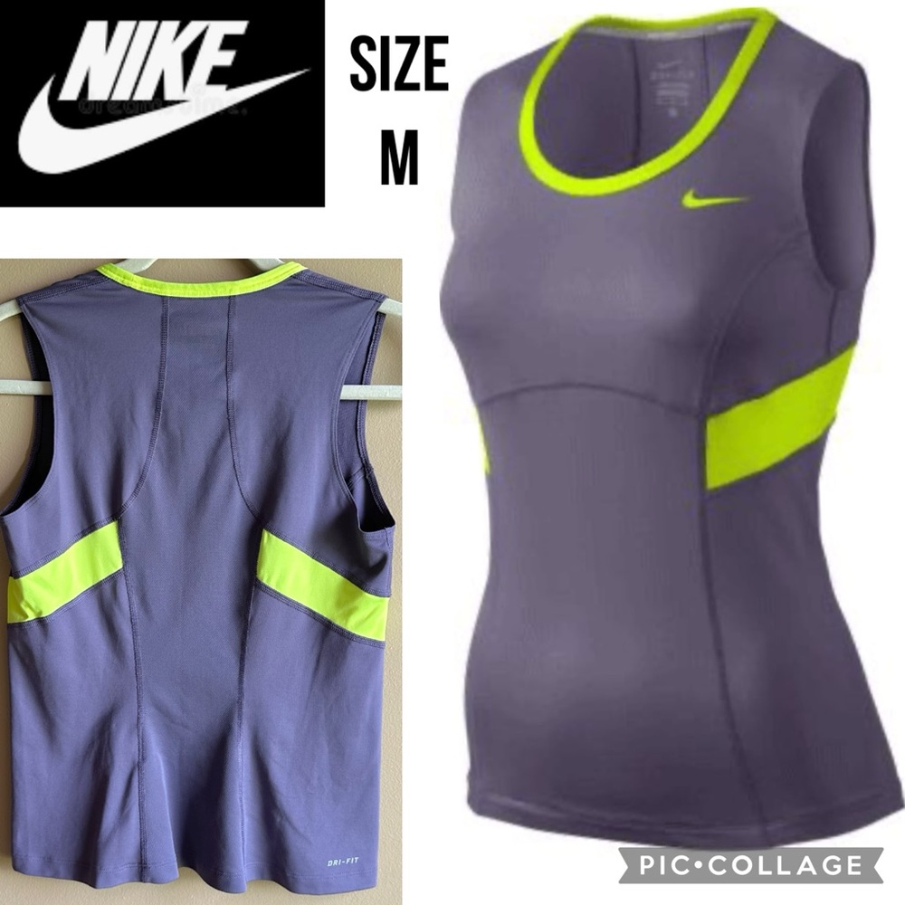 Nike Womens Tank Power Tennis Purple Neon Yellow Scoopneck Dri-Fit Training M